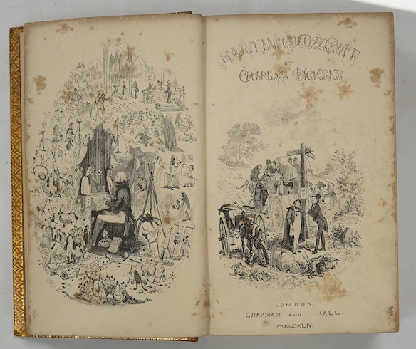 Dickens, Charles - The Life and Adventures of Martin Chuzzlewit. First Edition. engraved pictorial and printed titles, frontis. and 38 plates; earlier 20th cent. gilt ruled polished tan calf, gilt decorated panelled spin